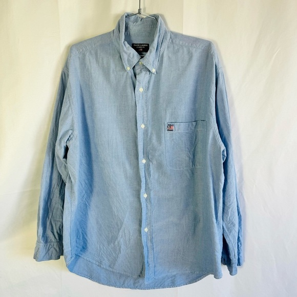 POLI RALPH LAUREN JEANS BLUE SHIRT OXFORDS BUTTON DOWN VINTAGE 90s  COTTON SHIRT - Picture 5 of 14